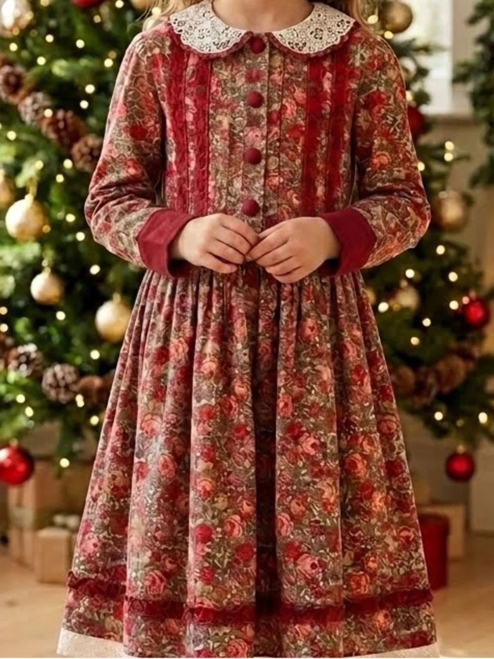 Phil Carrera floral Liberty lace trip dress girls 7 red holiday NWT